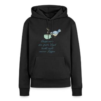 Der frühe Vogel - Frauen Premium Bio Hoodie - Schwarz - Vorne - Julia (174cm)