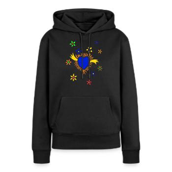 Das blaue Herz mit Blumen - Frauen Premium Bio Hoodie - Schwarz - Vorne - Julia (174cm)