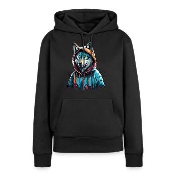 Le loup le plus cool de la ville - Sweat à capuche Premium bio Femme - noir - Devant - Julia (174cm)