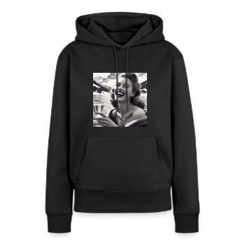 Vintage Glamour - Lac de montagne - Sweat à capuche Premium bio Femme - noir - Devant - Julia (174cm)