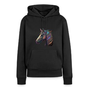 CHEVAL AU VENT - Sweat à capuche Premium bio Femme - noir - Devant - Julia (174cm)