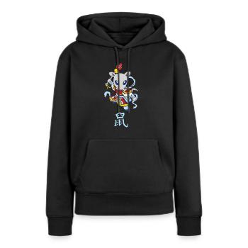 Signe astrologique chinois : Rat - Sweat à capuche Premium bio Femme - noir - Devant - Julia (174cm)