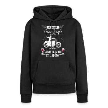 Femme Motarde simple Moto Apero Vin - Sweat à capuche Premium bio Femme - noir - Devant - Julia (174cm)