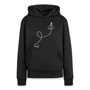 Avion en papier Avion en papier avec le cœur - Sweat à capuche Premium bio Femme - noir - Devant - Julia (174cm)