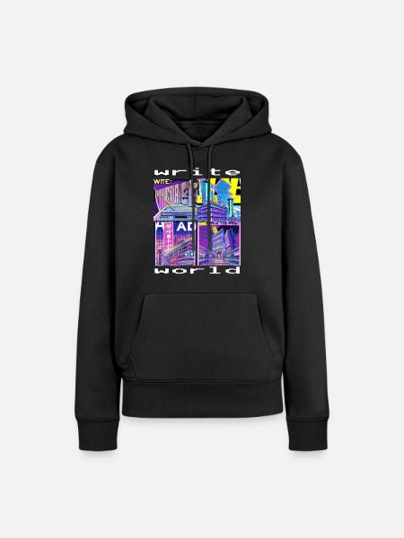 write world - Frauen Premium Bio Hoodie - Schwarz