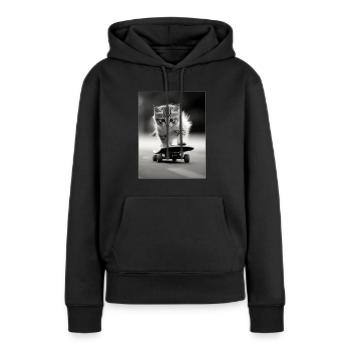 Skating Kitty - Frauen Premium Bio Hoodie - Schwarz - Vorne - Julia (174cm)