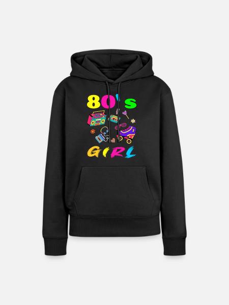 Retro 80er Jahre T-Shirt Bunte Designs - Frauen Premium Bio Hoodie - Schwarz