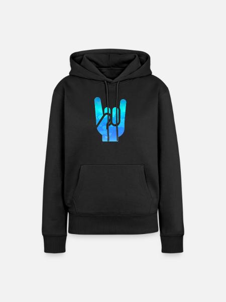 Rock Hand Gesture Gassy Blue Rock ‘N’ Roll Salute - Women’s Premium Organic Hoodie - black