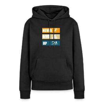 Ne jamais abandonner - Sweat à capuche Premium bio Femme - noir - Devant - Julia (174cm)