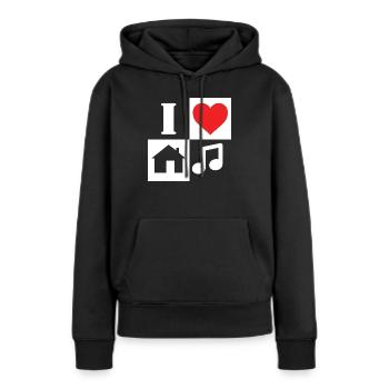 J'aime la musique House - Sweat à capuche Premium bio Femme - noir - Devant - Julia (174cm)