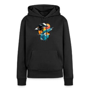 Sonnenuntergang am Meer - Sonne, Meer und Palme - Frauen Premium Bio Hoodie - Schwarz - Vorne - Julia (174cm)