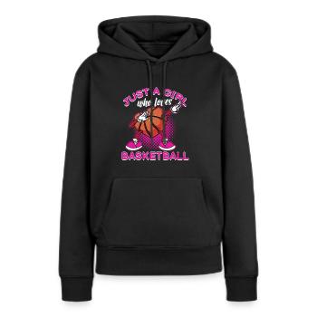 Juste une fille qui aime le basketball Idée cadeau - Sweat à capuche Premium bio Femme - noir - Devant - Julia (174cm)
