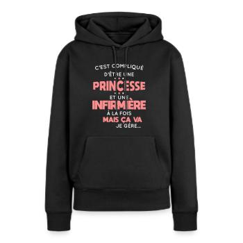 Compliqué d'être une princesse et une infirmière - Sweat à capuche Premium bio Femme - noir - Devant - Julia (174cm)