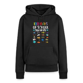 100 jours d’école nagé par l’enseignant élève poisson - Sweat à capuche Premium bio Femme - noir - Devant - Julia (174cm)