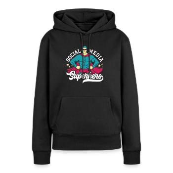 Emploi de super-héros de médias sociaux Gestionnaire de médias sociaux - Sweat à capuche Premium bio Femme - noir - Devant - Julia (174cm)