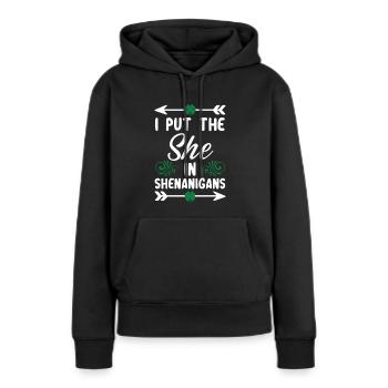 J’ai mis la femme dans les manigances de la Saint-Patrick - Sweat à capuche Premium bio Femme - noir - Devant - Julia (174cm)