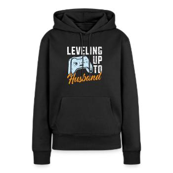Mariage le jour du mariage des mariés Mariage juste marié - Sweat à capuche Premium bio Femme - noir - Devant - Julia (174cm)