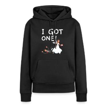 Mariage le jour du mariage des mariés Mariage juste marié - Sweat à capuche Premium bio Femme - noir - Devant - Julia (174cm)