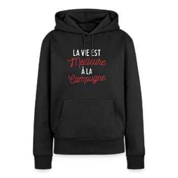 T-shirt Humour Campagne - Sweat à capuche Premium bio Femme - noir - Devant - Julia (174cm)