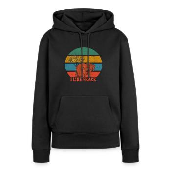 Retro Bear J’aime la paix - Sweat à capuche Premium bio Femme - noir - Devant - Julia (174cm)