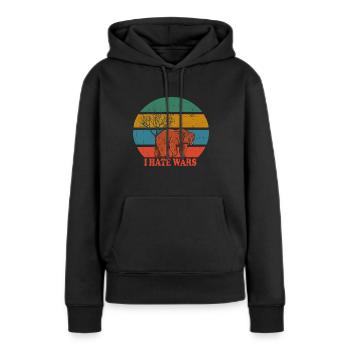 Retro Bear i hate wars - Frauen Premium Bio Hoodie - Schwarz - Vorne - Julia (174cm)