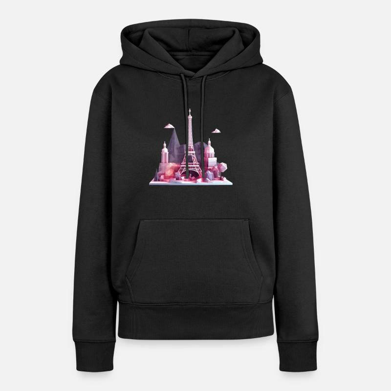 Géométrique basse poly Paris Île, Tour Eiffel - Sweat à capuche Premium bio Femme - noir