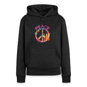 Hippie Peace-Zeichen | Hippies Kleidung Geschenke - Frauen Premium Bio Hoodie - Schwarz - Vorne - Julia (174cm)