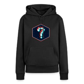 La question - Sweat à capuche Premium bio Femme - noir - Devant - Julia (174cm)
