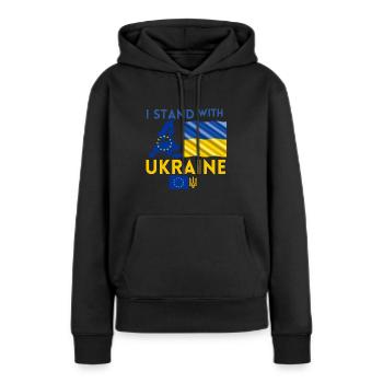 Ich stehe mit der Ukraine - Frauen Premium Bio Hoodie - Schwarz - Vorne - Julia (174cm)