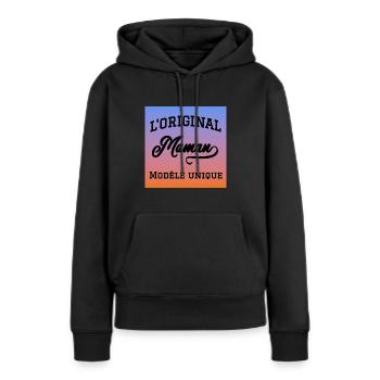 L'original maman modèle unique ciel dégradé aube - Sweat à capuche Premium bio Femme - noir - Devant - Julia (174cm)