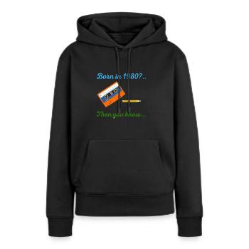1980 Nostalgie - Sweat à capuche Premium bio Femme - noir - Devant - Julia (174cm)