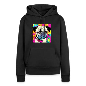 Chiot carlin - Sweat à capuche Premium bio Femme - noir - Devant - Julia (174cm)