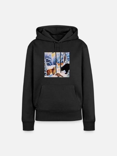 Waldtiere - Frauen Premium Bio Hoodie - Schwarz