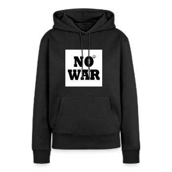 No war - Sweat à capuche Premium bio Femme - noir - Devant - Julia (174cm)