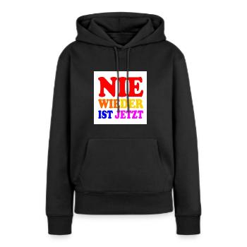 Nie wieder ist jetzt - Frauen Premium Bio Hoodie - Schwarz - Vorne - Julia (174cm)