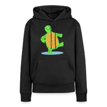 Hand gezeichnete tanzende Schildkröte - Frauen Premium Bio Hoodie - Schwarz - Vorne - Julia (174cm)
