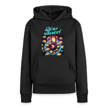 Bitcoin Standard - Frauen Premium Bio Hoodie - Schwarz - Vorne - Julia (174cm)