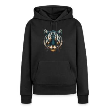 Captivant Op Art Tiger en bleu et ocre - Sweat à capuche Premium bio Femme - noir - Devant - Julia (174cm)