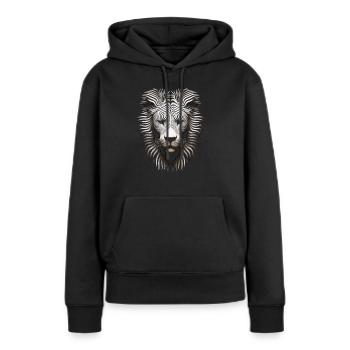 Imposante oeuvre de toile Op Art Lion - Sweat à capuche Premium bio Femme - noir - Devant - Julia (174cm)