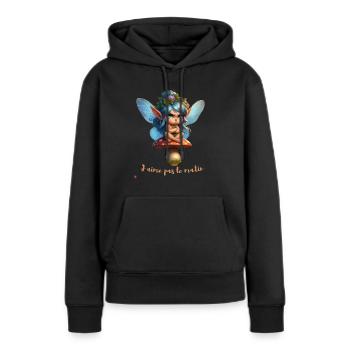 J aime pas le matin - Sweat à capuche Premium bio Femme - noir - Devant - Julia (174cm)