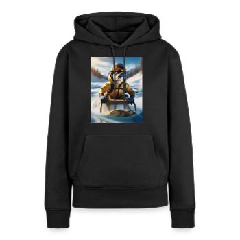 Eine Echse bei einer Schlittenfahrt - Frauen Premium Bio Hoodie - Schwarz - Vorne - Julia (174cm)