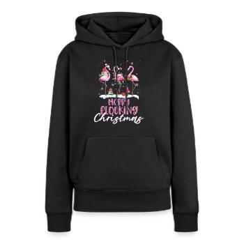 Merry Flocking Christmas Flamingos Geschenke - Frauen Premium Bio Hoodie - Schwarz - Vorne - Julia (174cm)