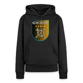 Chef d’atelier - Sweat à capuche Premium bio Femme - noir - Devant - Julia (174cm)
