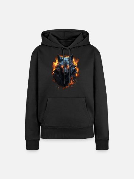 Wolf of Fire - Frauen Premium Bio Hoodie - Schwarz