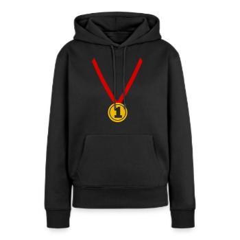 Gagnant - Champion - Médaille - Sweat à capuche Premium bio Femme - noir - Devant - Julia (174cm)