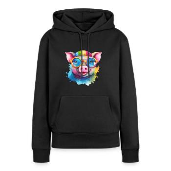Cochon cool coloré avec des lunettes de soleil - Sweat à capuche Premium bio Femme - noir - Devant - Julia (174cm)