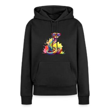 Bunte coole Schlange mit Brille - Frauen Premium Bio Hoodie - Schwarz - Vorne - Julia (174cm)
