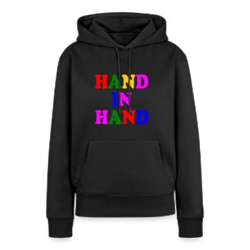 Hand in hand - Frauen Premium Bio Hoodie - Schwarz - Vorne - Julia (174cm)