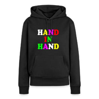 Hand in hand - Frauen Premium Bio Hoodie - Schwarz - Vorne - Julia (174cm)