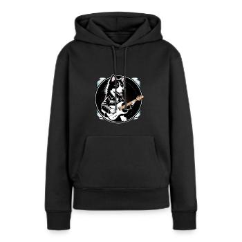 Hund spielt auf einer Gitarre und singt ein Lied - Frauen Premium Bio Hoodie - Schwarz - Vorne - Julia (174cm)